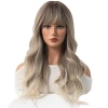 Amazon Cross-border new product: European and American wigs, Women's wigs, gradient gray, straight bangs, long curly hair, high-temperature silk full head set Item Picture